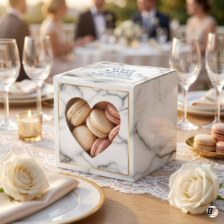 Elegant White Marble Gold Border Heart Window Favor Box