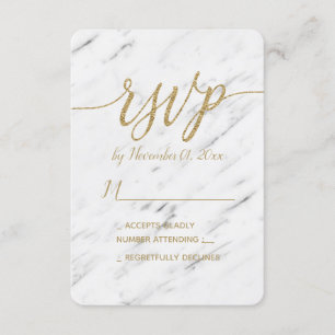 Elegant White Marble & Gold Foil Wedding RSVP Card