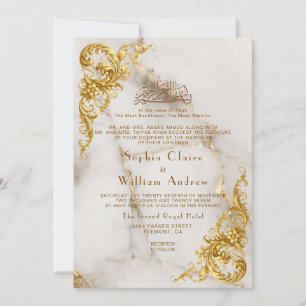 Elegant White Marble Gold Lace Muslim Wedding Invitation