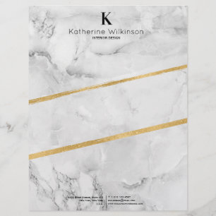 Elegant White Marble Gold Monogram Letterhead