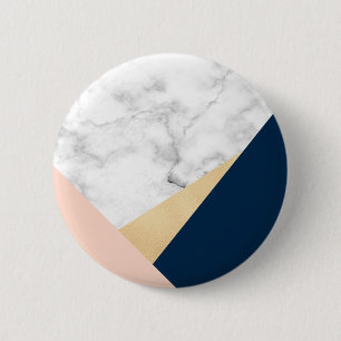 elegant white marble gold peach blue colour block 2 inch round button