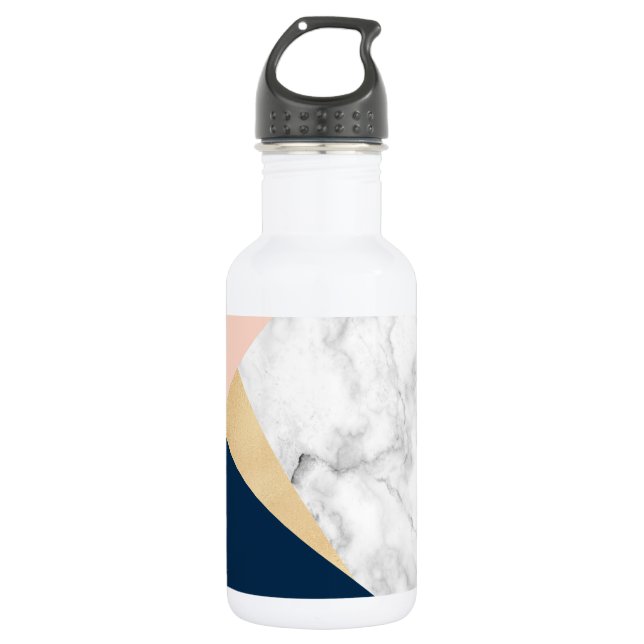 elegant white marble gold peach blue colour block 532 ml water bottle (Front)