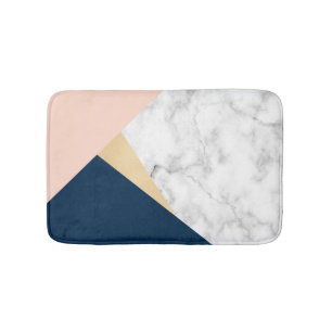 elegant white marble gold peach blue colour block bath mat