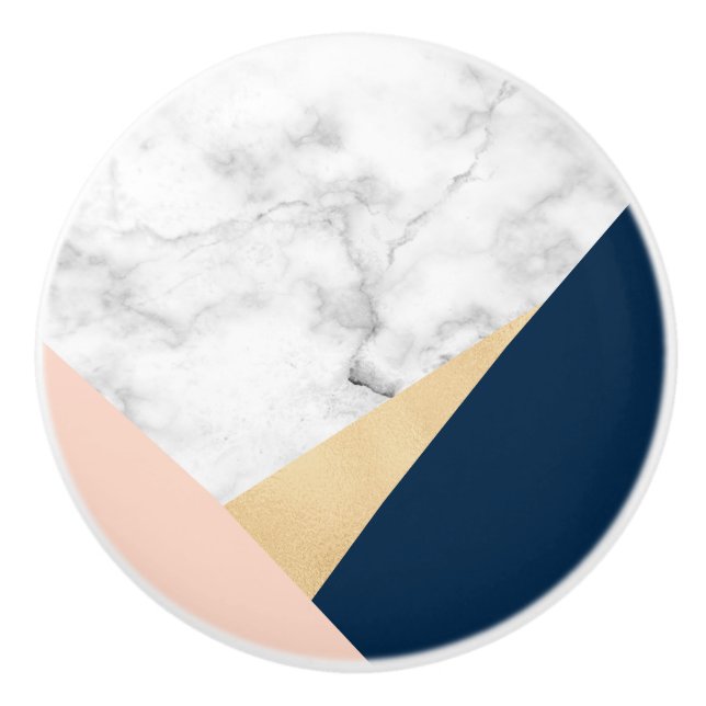 elegant white marble gold peach blue colour block ceramic knob (Front)