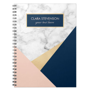 elegant white marble gold peach blue colour block notebook