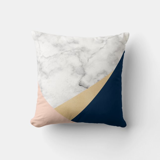 elegant white marble gold peach blue colour block throw pillow (Front)