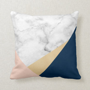 elegant white marble gold peach blue colour block throw pillow