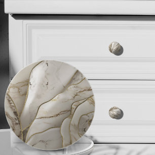 Elegant White Marble Gold Vein Ceramic Knob