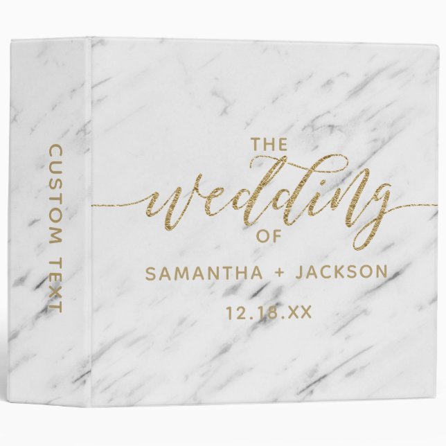Elegant White Marble & Gold Wedding Photo Album Binder (Front/Spine)