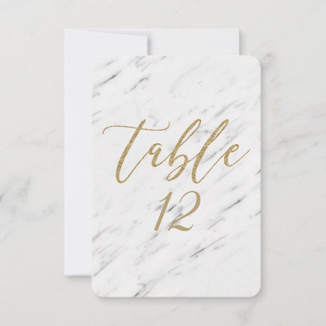 Elegant White Marble & Gold Wedding Table Number (Front)
