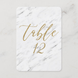 Elegant White Marble & Gold Wedding Table Number
