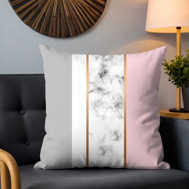 Elegant White Marble Grey Pink Throw Pillow (Creator Uploaded)