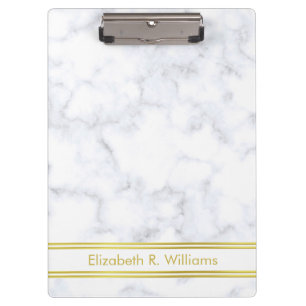 Elegant White Marble Look Faux Gold Name Template Clipboard