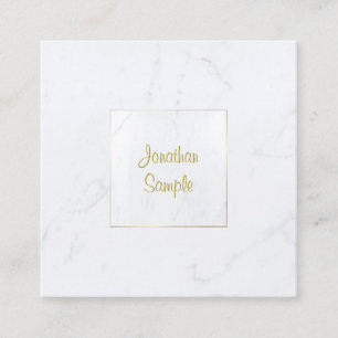 Elegant White Marble Luxurious Plain Gold Script Square Business Card