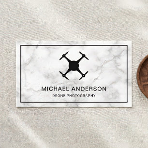 Elegant White Marble Modern Drone Photography Business Card