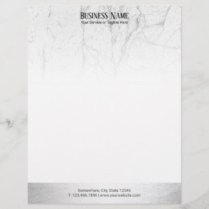 Elegant White Marble Modern Silver Border Letterhead