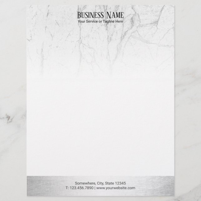 Elegant White Marble Modern Silver Border Letterhead (Front)