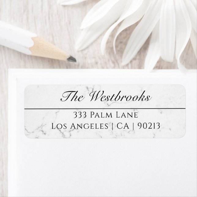 Elegant White Marble /Name Address /Black Text (Insitu)