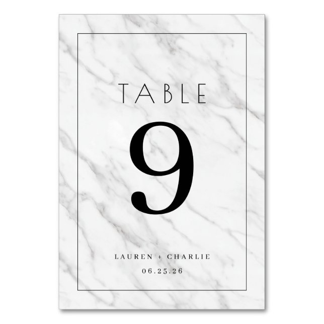 Elegant White Marble Number Card (Front)