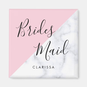 Elegant white marble & pastel pink bridesmaid magnet