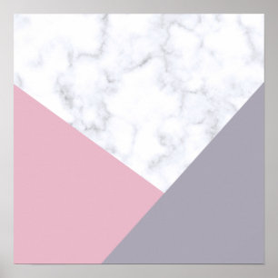 elegant white marble pastel pink purple geometric poster