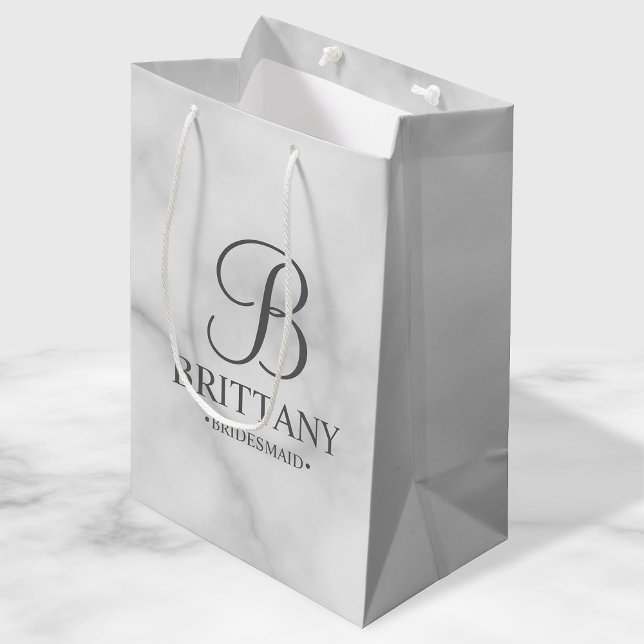Elegant White Marble Personalized Bridesmaids Medium Gift Bag (Creator Uploaded)
