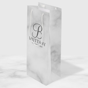 Elegant White Marble Personalized Bridesmaids Wine Gift Bag