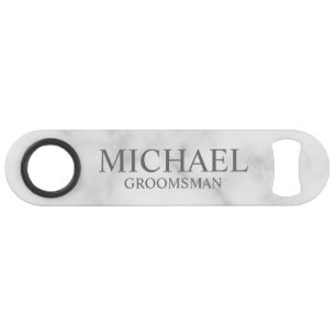 Elegant White Marble Personalized Groomsmen Bar Key