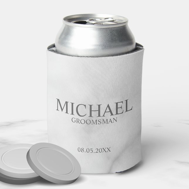 Elegant White Marble Personalized Groomsmen Can Cooler (Creator Uploaded)
