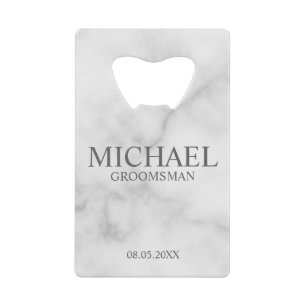 Elegant White Marble Personalized Groomsmen Wallet Bottle Opener