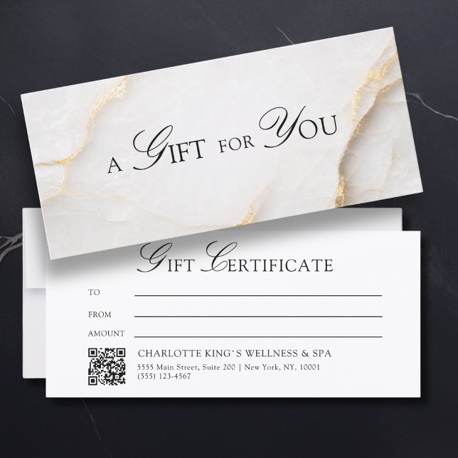 Elegant White Marble QR Code Gift Certificate (A Gift for You! White Gold Marble QR Code)