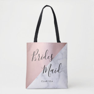 Elegant white marble & rose gold bridesmaid tote bag