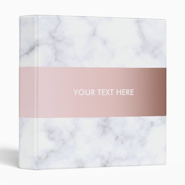 elegant white marble rose gold faux strip binder (Front/Spine)