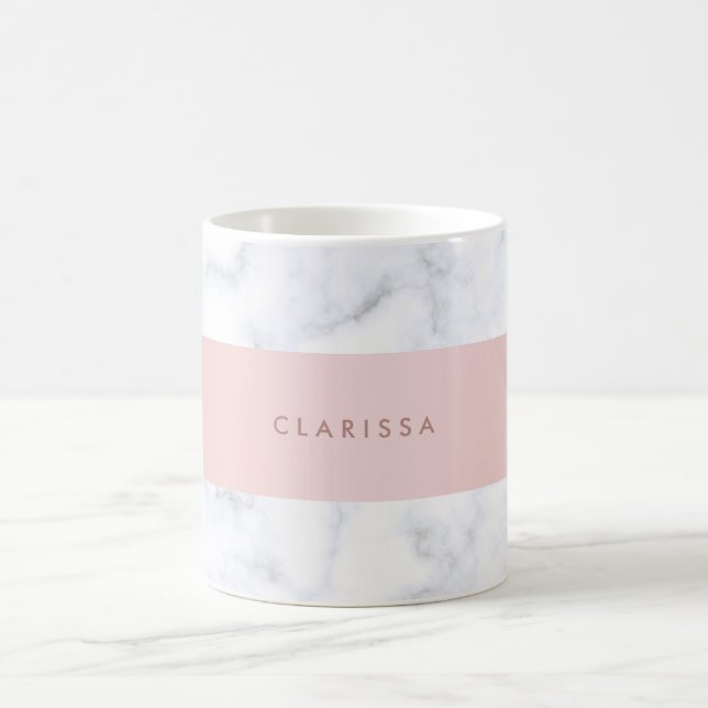 elegant white marble rose gold faux strip coffee mug (Center)
