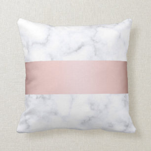 elegant white marble rose gold faux strip throw pillow