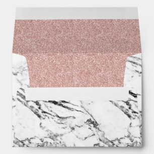Elegant White Marble Rose Gold Glitter Wedding Envelope