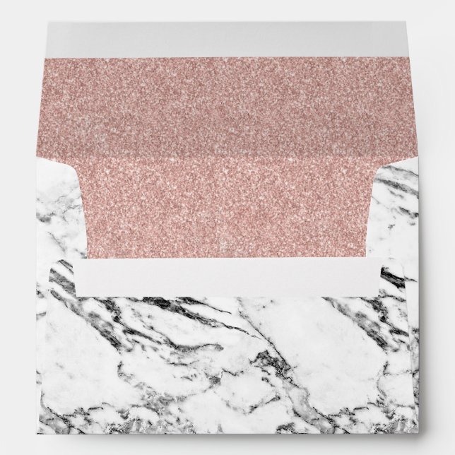 Elegant White Marble Rose Gold Glitter Wedding Envelope (Back (Bottom))