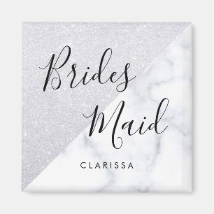 Elegant white marble & silver glitter bridesmaid magnet