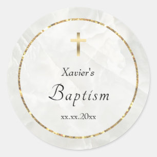elegant white marble stone Baptism Classic Round Sticker
