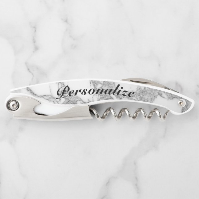 Elegant white marble stone custom corkscrew opener (Front)