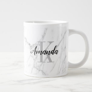 Elegant white marble stone monogram big large size large coffee mug