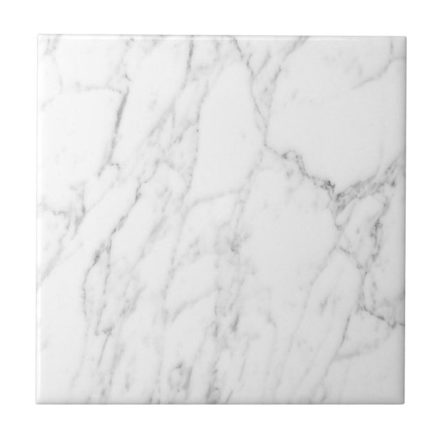 Elegant white marble stone print custom square tile (Front)