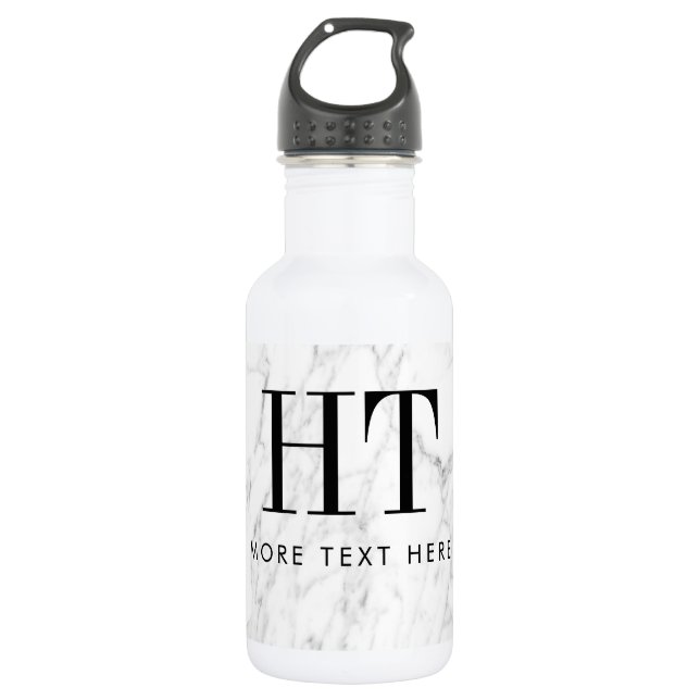 Elegant white marble stone steel water bottle gift (Front)
