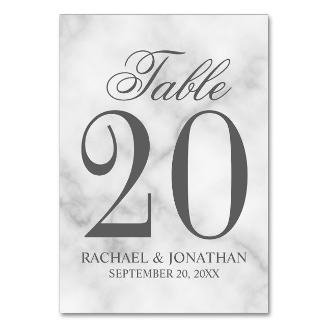 Elegant White Marble Wedding Table Number (Front)