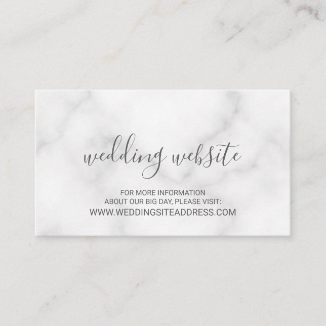 Elegant White Marble Wedding Website Enclosure Card (Front)
