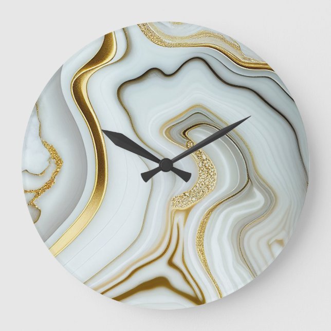Elegant White Marble with Gold Large Clock (Front)