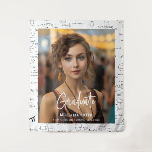 Elegant White Math Handwritten Photo Graduation  Tapestry