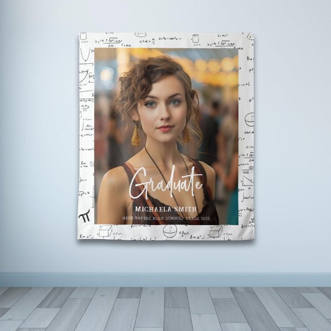 Elegant White Math Handwritten Photo Graduation  Tapestry (Creator Uploaded)