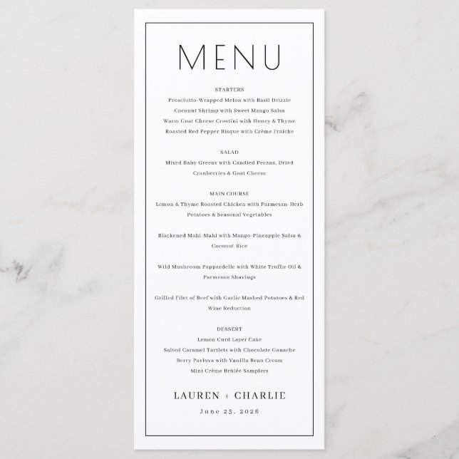 Elegant White Menu Template (Front)