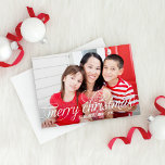 Elegant White Merry Christmas Script Photo Overlay Holiday Card<br><div class="desc">Simply chic holiday photo greeting card features "Merry Christmas" in a modern beautiful script with scrolling detail in white.  White and lime green diagonal stripes add interest to the back of the card - use "customize it" to edit the green background colour.</div>